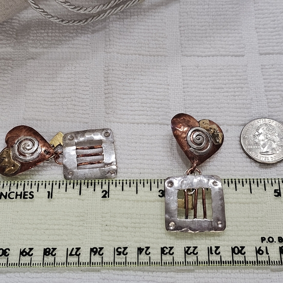 BOLIN “Caged Heart” Mixed Metal Earrings 925 Rare Artisan - Picture 10 of 14
